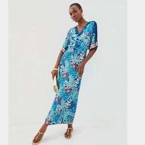 NWT Adalyn V-Neck Maxi Dress in Starlight Navy Best Fronds Forever Size 14